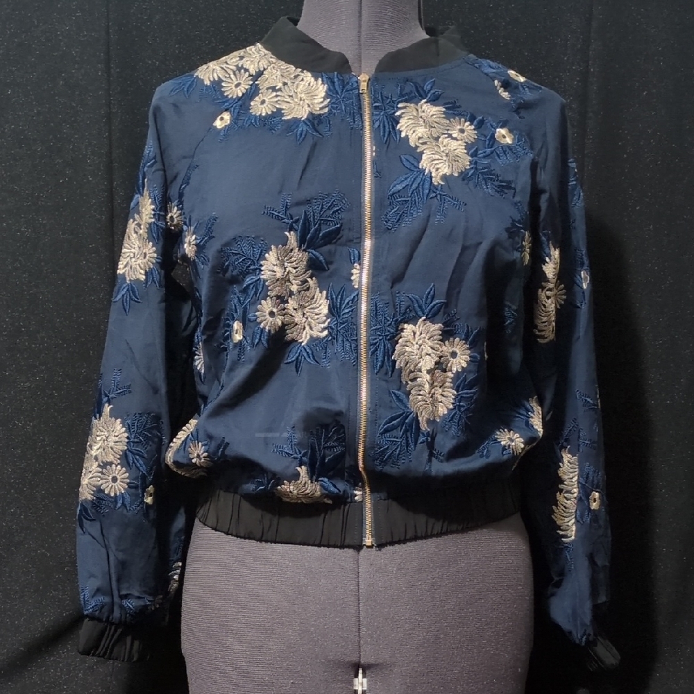 Floral Embroidered Bomber Jacket